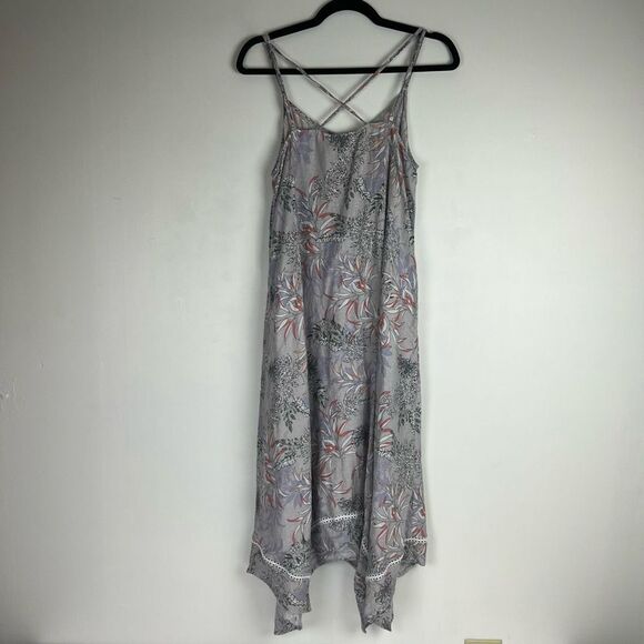 Cynthia Rowley Women's Purple Floral Linen Blend Handkerchief Hem Midi Dress S - Picture 10 of 16